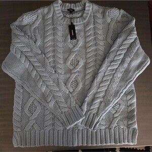 Express Fisherman Cable Knit Chunky Blue Oversized Sweater NWT XL
